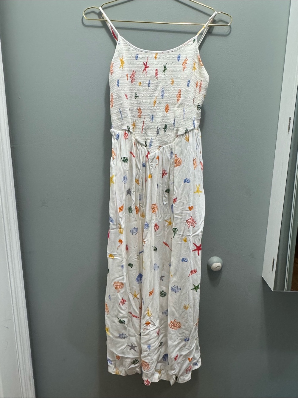 a new day White Maxi Romper with Multicolor Sea Life Print